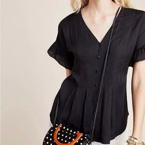 Dolan Black Cap Sleeve Pleated Blouse